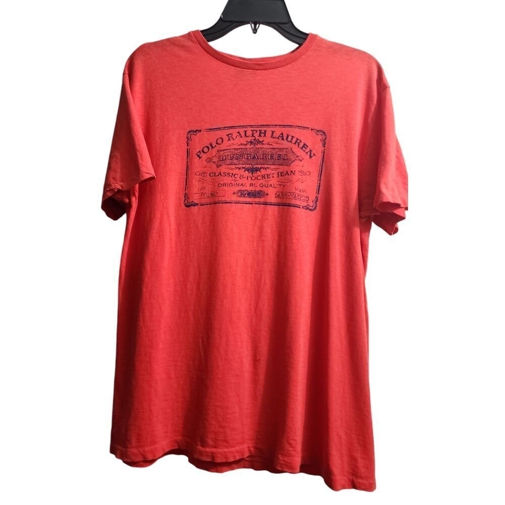 Vtg Polo Ralph Lauren Dungarees Classic 5-Pocket Jean T-Shirt Red *Minor‎ Flaw
